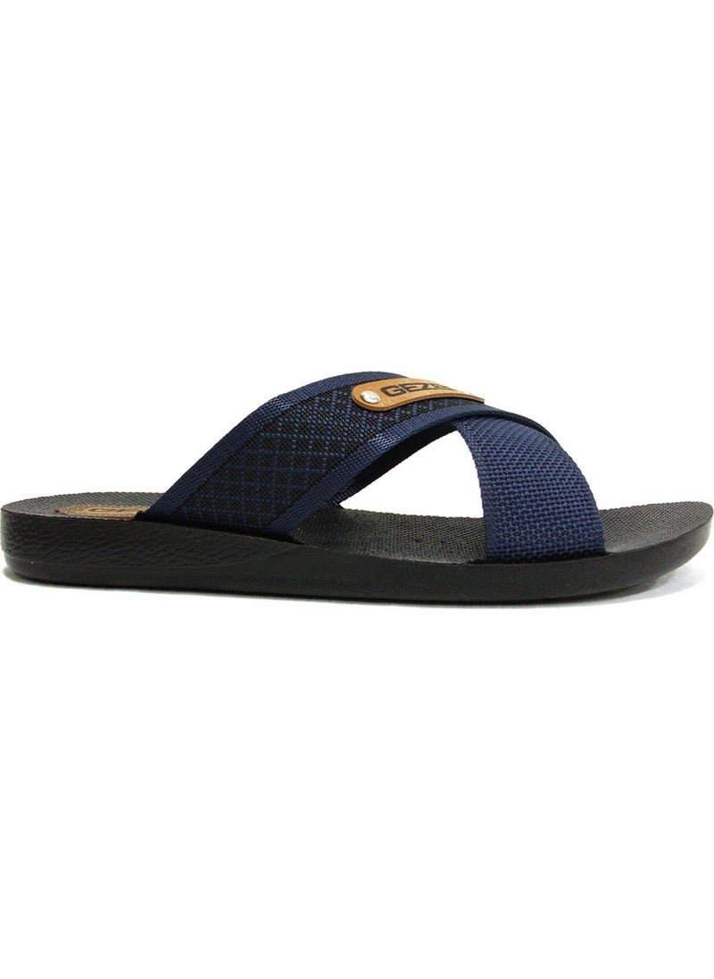 Gezer - 10489 Navy Blue Black Anatomical Men's Slippers - Image 1