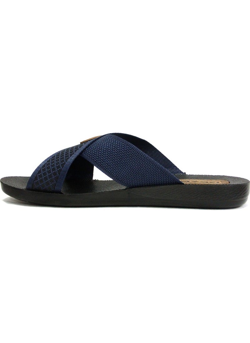 Gezer - 10489 Navy Blue Black Anatomical Men's Slippers - Image 1