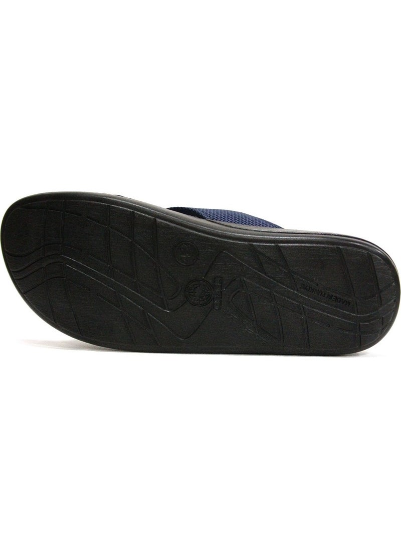 Gezer - 10489 Navy Blue Black Anatomical Men's Slippers - Image 1