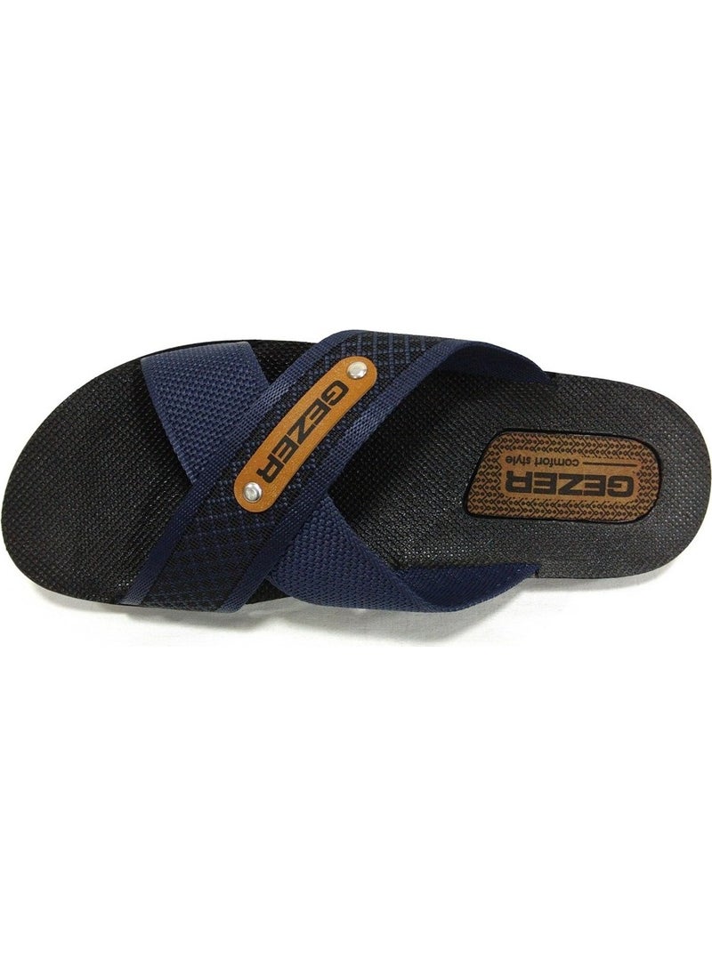 Gezer - 10489 Navy Blue Black Anatomical Men's Slippers - Image 1