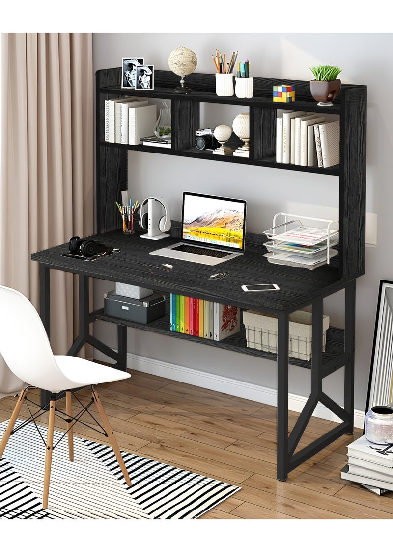 ZUIHAO Computer Desk with Bookrack Home Office Desk Study Table with Bookshelf 120 L 60 W 141.5 H cm BLACK - Image 2