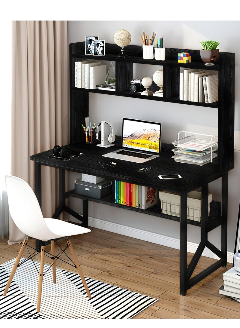 ZUIHAO Computer Desk with Bookrack Home Office Desk Study Table with Bookshelf 120 L 60 W 141.5 H cm BLACK - Image 1