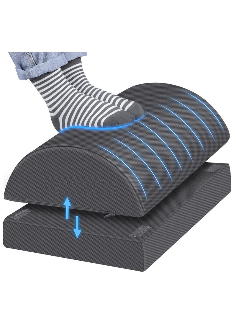 XiuWoo 2-Tier Adjustable Under Desk Foot Rest, Adjustable Memory Foam Footrest, Foot Stool, Foot Massage Pad with Washable Cover, 2 Height Options for Office Gaming Work Use - Image 1