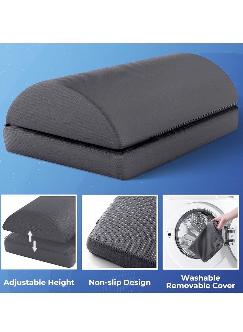 XiuWoo 2-Tier Adjustable Under Desk Foot Rest, Adjustable Memory Foam Footrest, Foot Stool, Foot Massage Pad with Washable Cover, 2 Height Options for Office Gaming Work Use - Image 3
