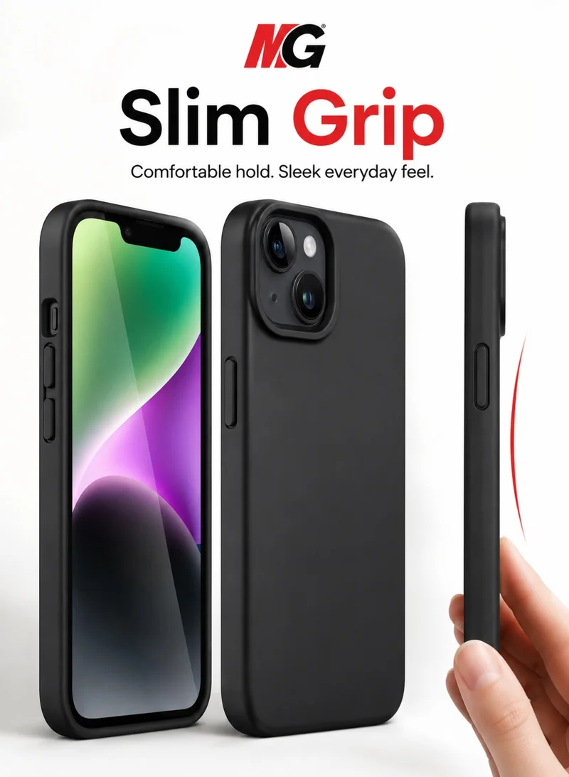 MG Maxguard Liquid Silicone Case for iPhone 14 6.1", Shockproof Slim Protective Cover with Soft Microfiber Lining, Anti-Scratch Full Body Phone Case - Black