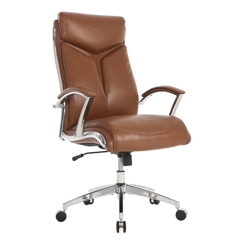 Realspace Modern Comfort Verismo Bonded Leather HighBack Executive Office Chair BrownChrome BIFMA Compliant