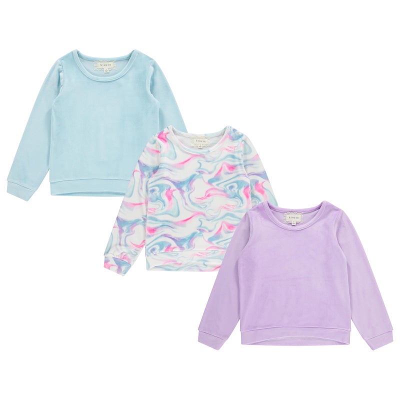 BTween Girls Cozy Velour Sweatshirt Set, 3 Pack of Soft Sweatshirts for Kids, Stylish Casual Outfits, Sizes 4-14 - Image 1