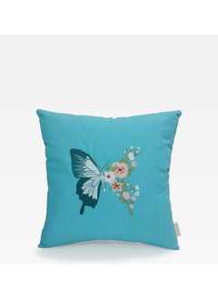 Tanem Home Embroidered Butterfly Pattern Linen Fabric Turquoise Throw Pillow Cover 