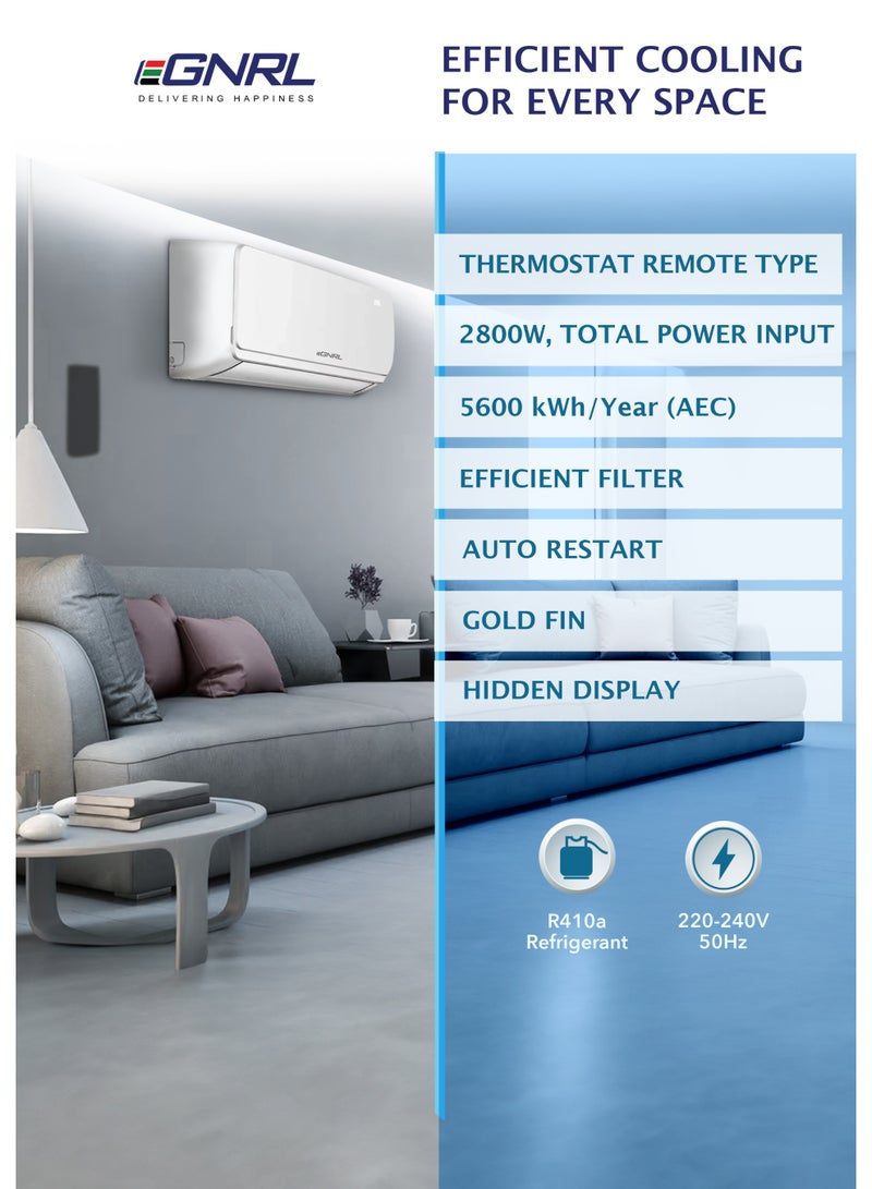 EGNRL Split Air Conditioner T3 28000 BTU Rotary Compressor, Gold Fin, 4-Way Airflow, Sleep Mode, Hidden Display - 3700 W EG30TN white - Image 3