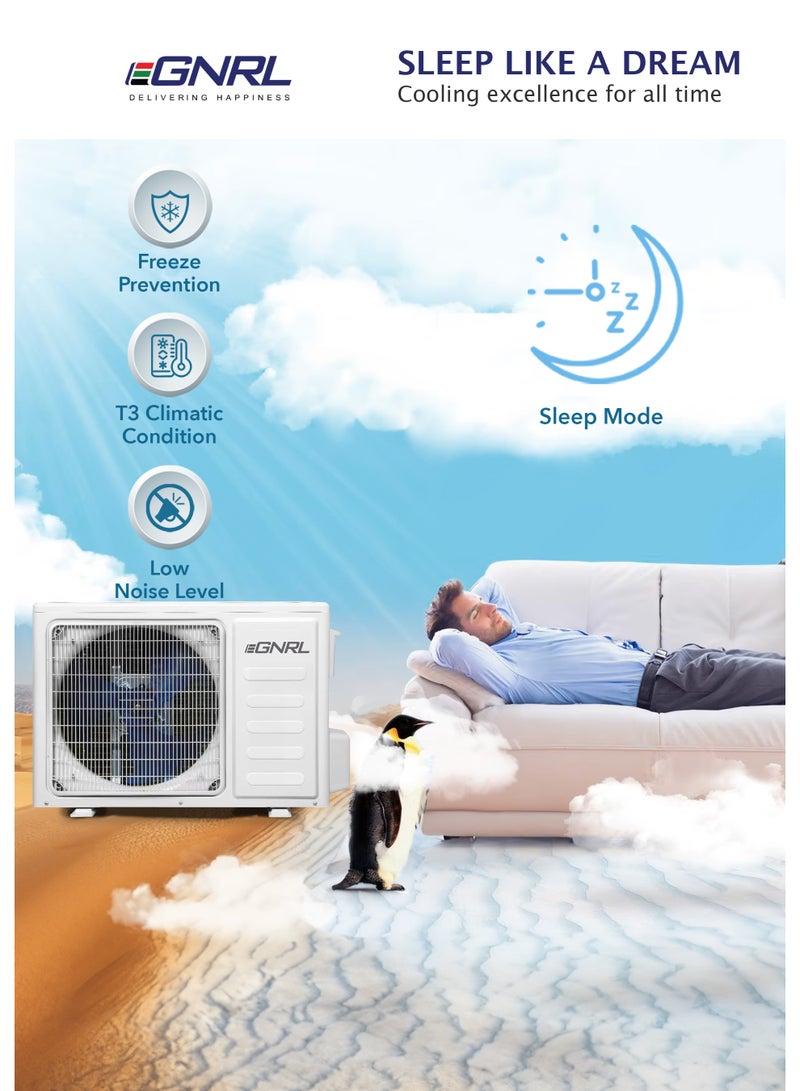 EGNRL Split Air Conditioner T3 28000 BTU Rotary Compressor, Gold Fin, 4-Way Airflow, Sleep Mode, Hidden Display - 3700 W EG30TN white - Image 4