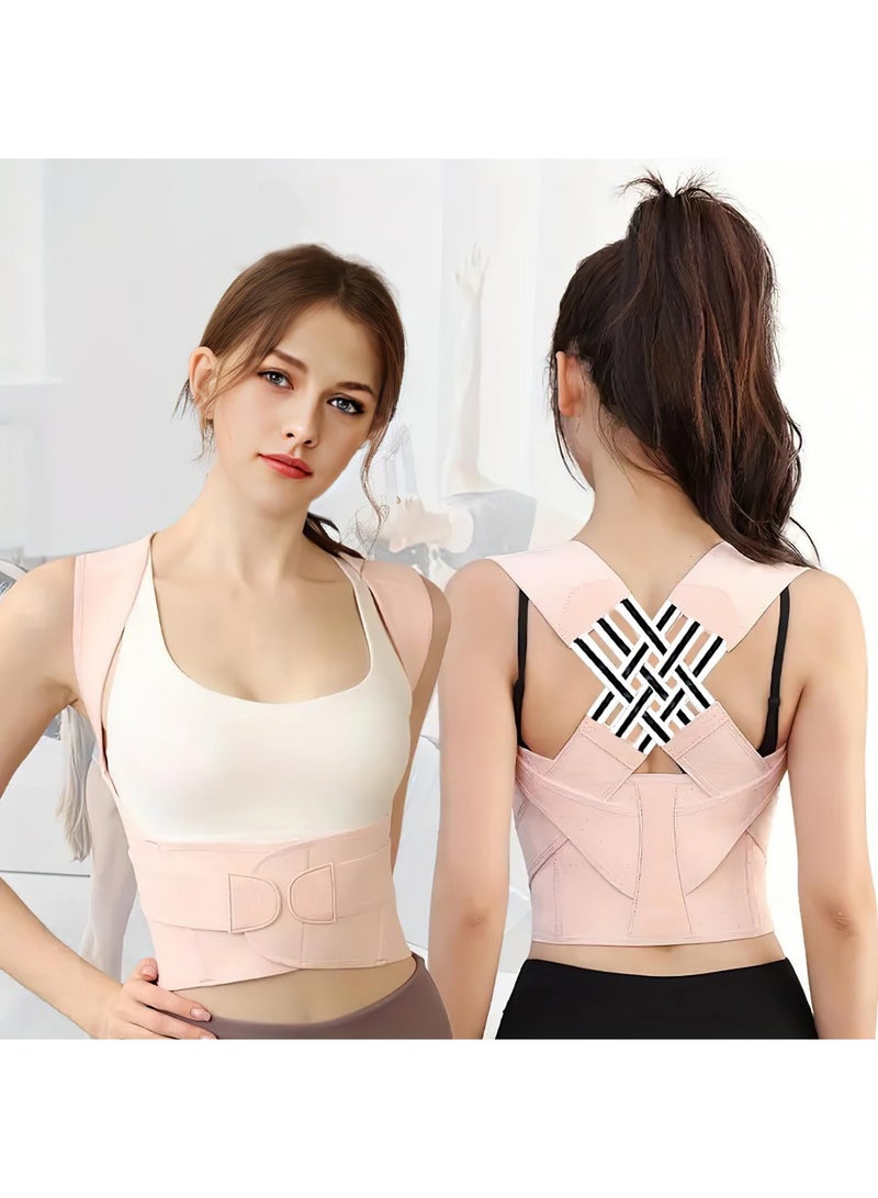 Posture Corrector and Back Brace for Women Men Adjustable Back Straightener Pink L Corrector Support  Posture Trainer - Image 1