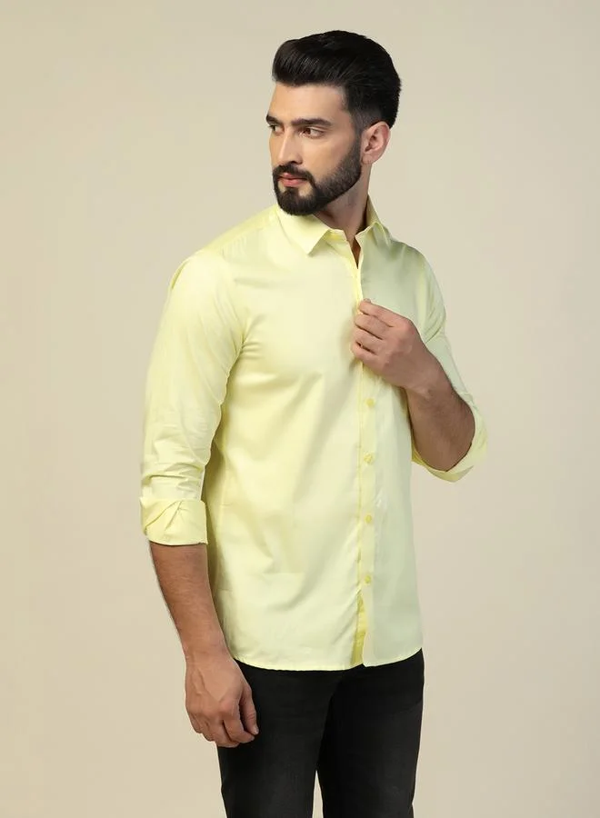 Take Two Yellow Men Lemon Yellow Solid Cotton Shirt for Men | Best Price UAE