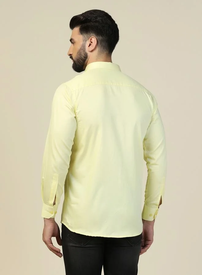 Take Two Yellow Men Lemon Yellow Solid Cotton Shirt for Men | Best Price UAE