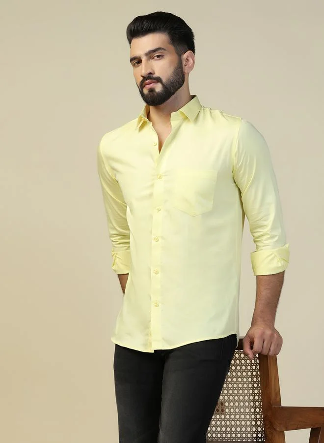 Take Two Yellow Men Lemon Yellow Solid Cotton Shirt for Men | Best Price UAE