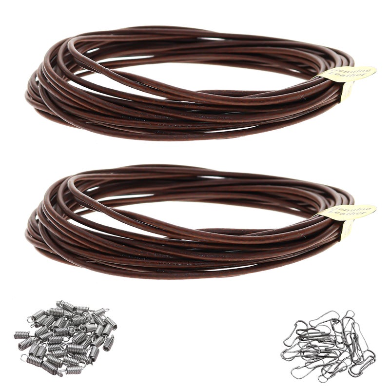 Fun-Weevz FunWeevz 10 Meters of 2mm Genuine Leather Cord for Jewelry Making Adults with Jewelry Findings Thread Leather Necklace Cord String for Bracelets Craft Macrame Supplies Twine Brown