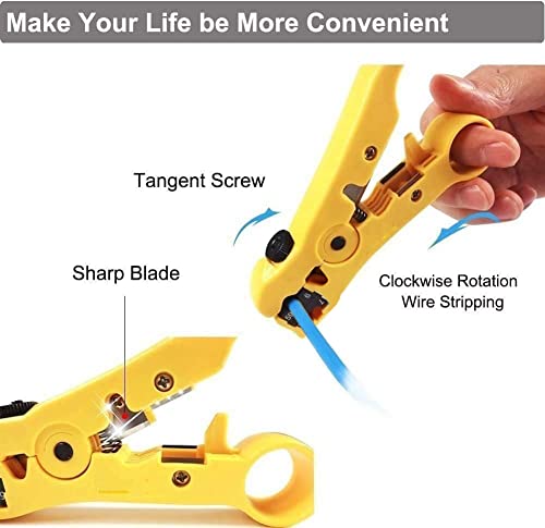 Gaobige Coaxial Compression Tool Coax Cable Crimper Kit Adjustable rg6 rg59 rg11 75-5 75-7 Coaxial Cable Stripper with 10pcs RG6 F Compression Connectors - Blue - Image 4
