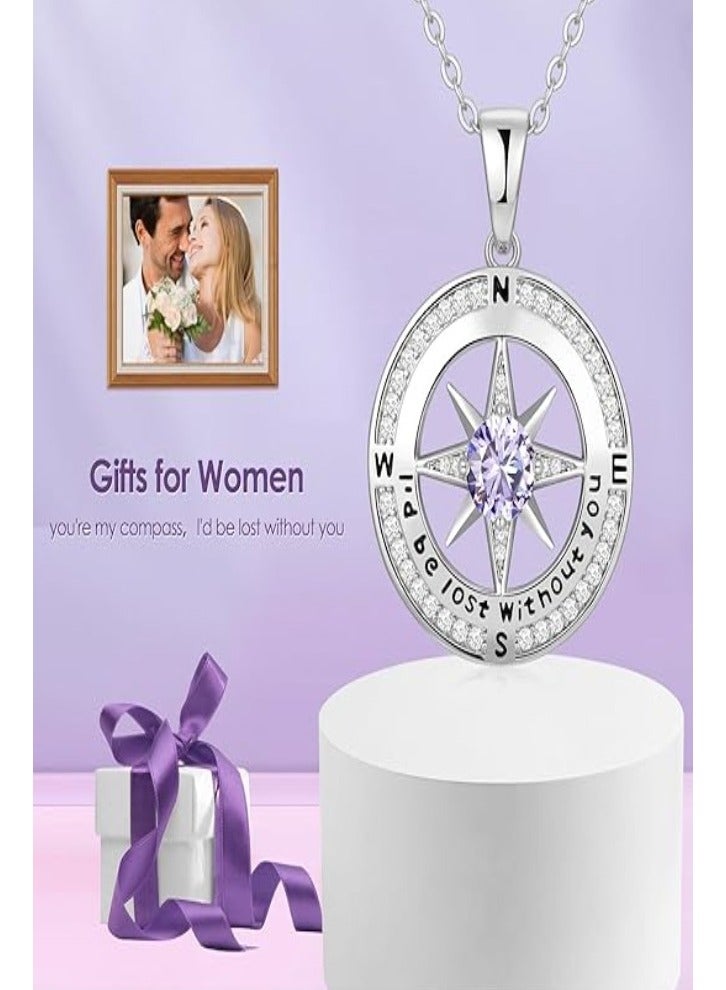 Zifeel Compass Necklace Gifts for Women wife - S925 Sterling Silver Birthstone Necklaces for Women - Anniversary Birthday Gifts for Her Wife Girlfriend - Valentines Day Mom Mothers Day  Gifts Jewelry for Women - Image 3