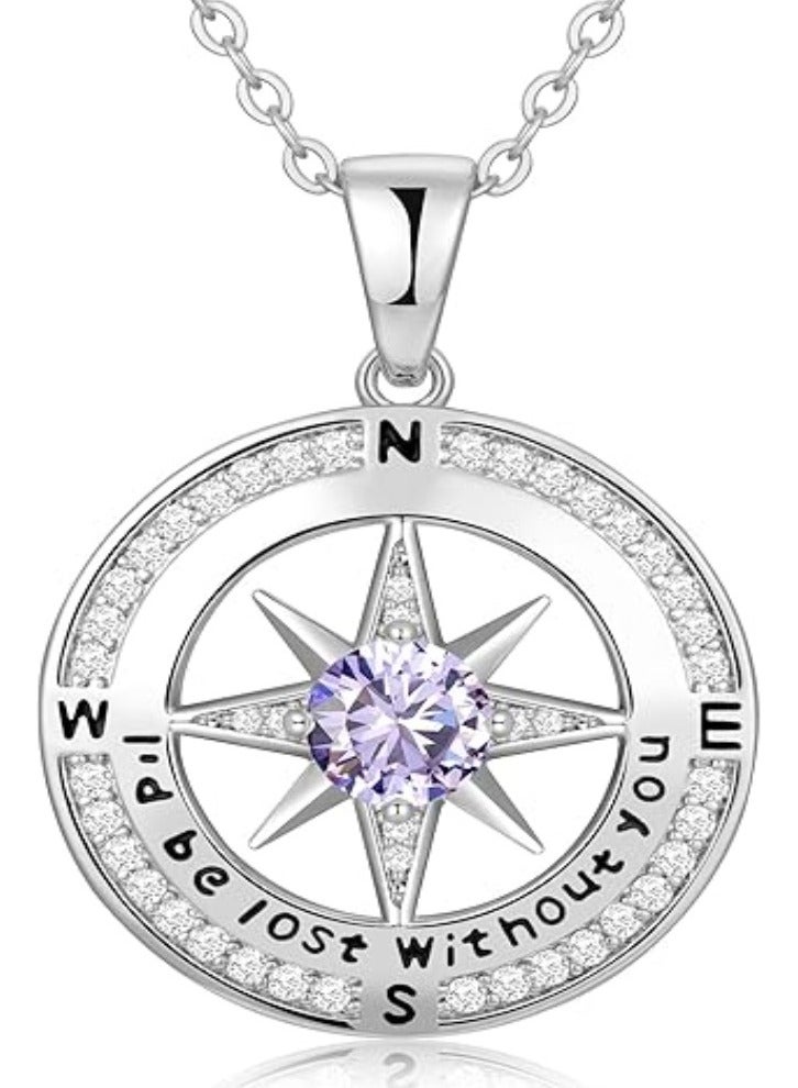 Zifeel Compass Necklace Gifts for Women wife - S925 Sterling Silver Birthstone Necklaces for Women - Anniversary Birthday Gifts for Her Wife Girlfriend - Valentines Day Mom Mothers Day  Gifts Jewelry for Women - Image 1