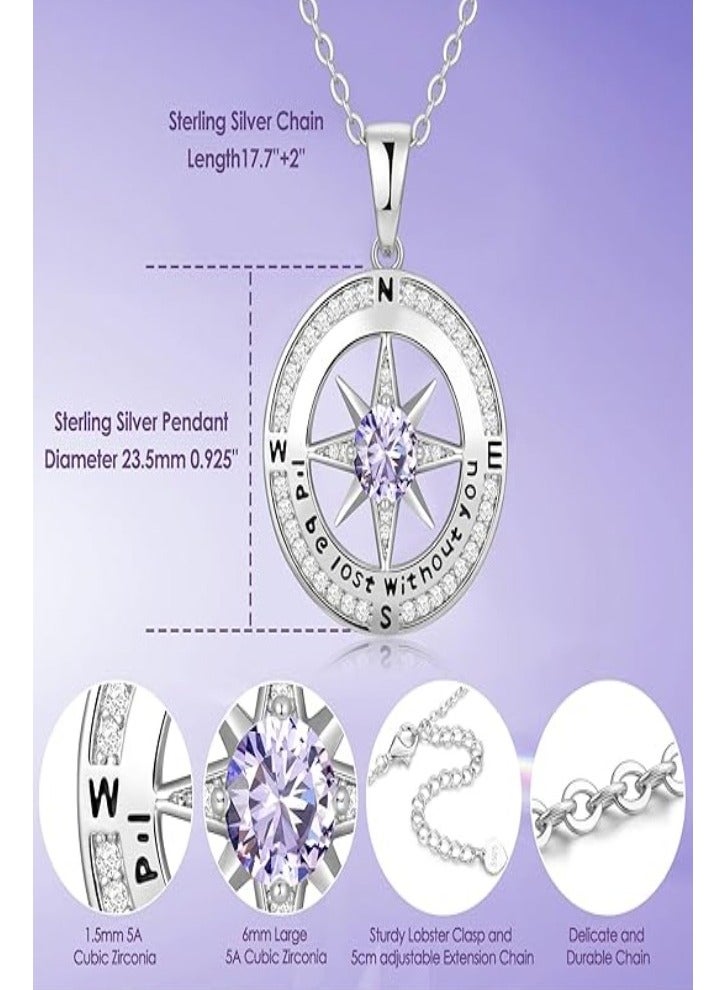 Zifeel Compass Necklace Gifts for Women wife - S925 Sterling Silver Birthstone Necklaces for Women - Anniversary Birthday Gifts for Her Wife Girlfriend - Valentines Day Mom Mothers Day  Gifts Jewelry for Women - Image 4