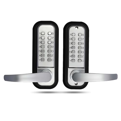 Soobool New Upgrade Double Sided Keypad Door Lock with Adjustable Deadlatch 2-3/8'' and 2-3/4'',Double Sided Keyless Door Lock with Handle, Double Sided Gate Lock for Outdoor Fences (Silvery) - Image 1