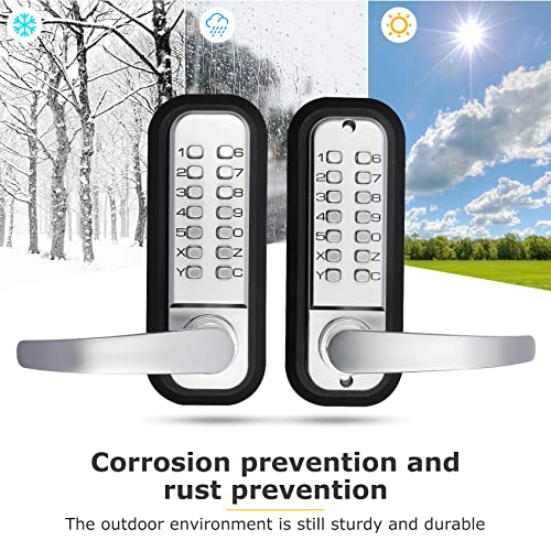 Soobool New Upgrade Double Sided Keypad Door Lock with Adjustable Deadlatch 2-3/8'' and 2-3/4'',Double Sided Keyless Door Lock with Handle, Double Sided Gate Lock for Outdoor Fences (Silvery) - Image 5