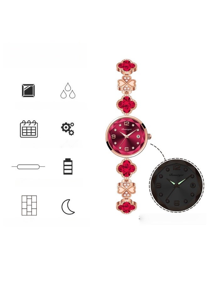 BONARGER Four-Leaf Clover Waterproof Women's Watch, a Stylish and Luxurious Quartz Bracelet Watch - Image 3