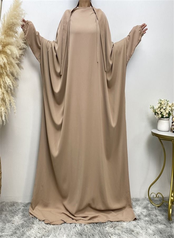 Loquat Simple Loose Solid Color Dress Abaya Beige  - Image 2