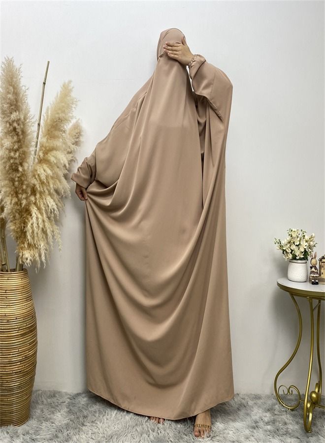 Loquat Simple Loose Solid Color Dress Abaya Beige  - Image 1