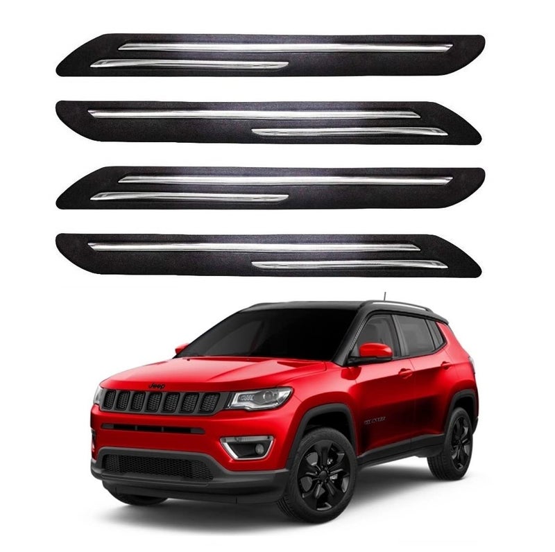 Bowrain Car Bumper Protector for Jeep Compass - (Black, Pack of 4, Chrome Strip) - Image 1