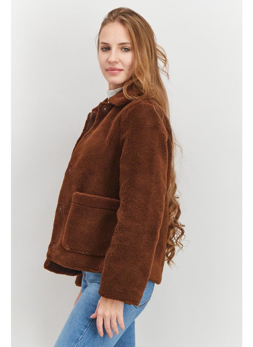 Rebecca Minkoff - Women Long Sleeve Faux Fur Jacket, Brown - Image 1