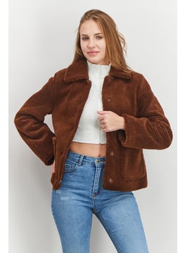 Women Long Sleeve Faux Fur Jacket, Brown