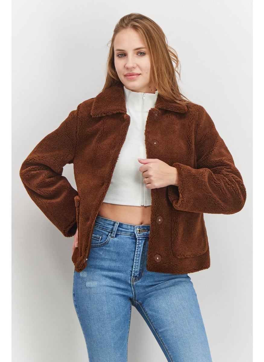 Rebecca Minkoff - Women Long Sleeve Faux Fur Jacket, Brown - Image 1
