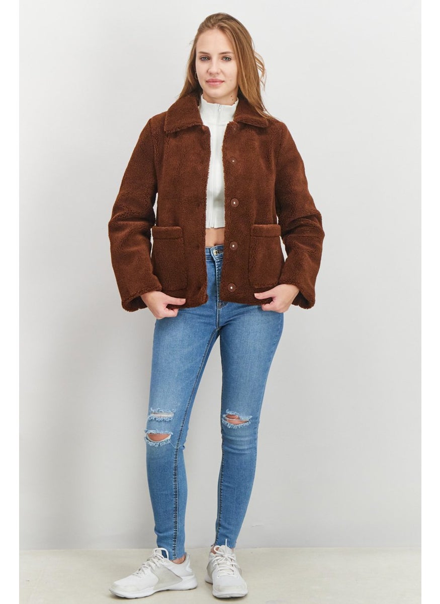 Rebecca Minkoff - Women Long Sleeve Faux Fur Jacket, Brown - Image 1
