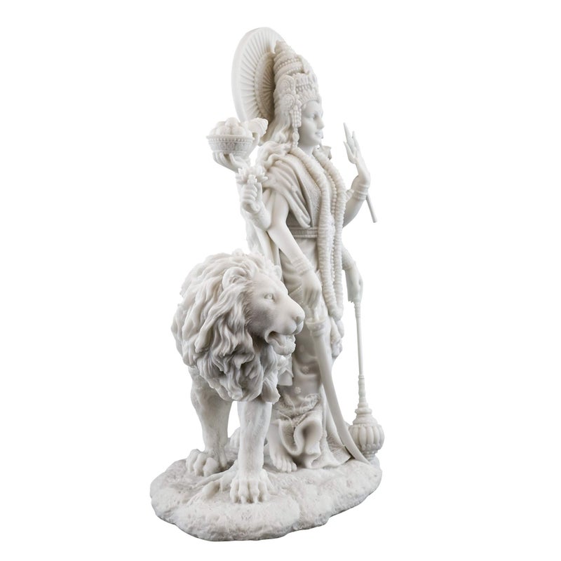Top Collection Durga Female Hindu Statue with Lion- Divine Mother of The Universe Goddess Sculpture - Collectible East Asian New Age Figurine (White Marble) - Image 4