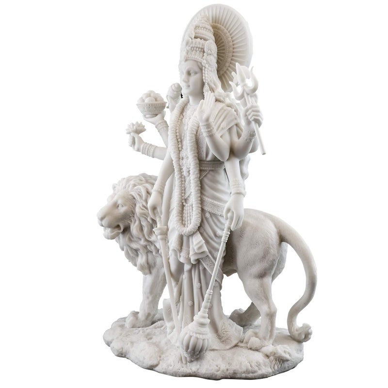 Top Collection Durga Female Hindu Statue with Lion- Divine Mother of The Universe Goddess Sculpture - Collectible East Asian New Age Figurine (White Marble) - Image 2