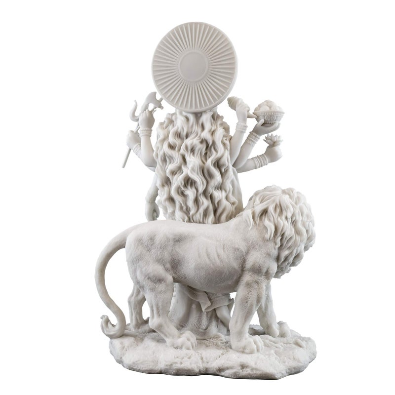 Top Collection Durga Female Hindu Statue with Lion- Divine Mother of The Universe Goddess Sculpture - Collectible East Asian New Age Figurine (White Marble) - Image 3