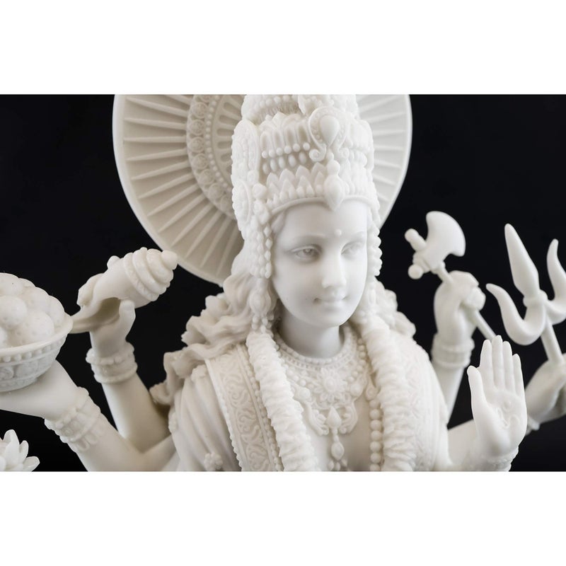 Top Collection Durga Female Hindu Statue with Lion- Divine Mother of The Universe Goddess Sculpture - Collectible East Asian New Age Figurine (White Marble) - Image 5