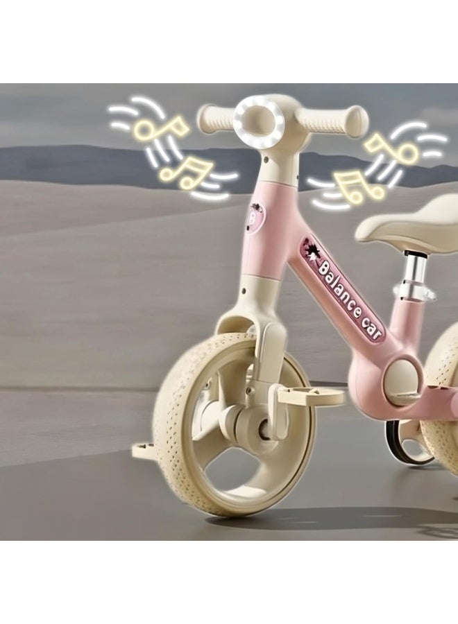 3in1 Kids Balance Bike with Training Wheels Adjustable Height, Shock-Absorbing and Silent Ride Pink - Image 2