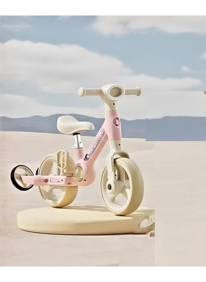 3in1 Kids Balance Bike with Training Wheels Adjustable Height, Shock-Absorbing and Silent Ride Pink - Image 3