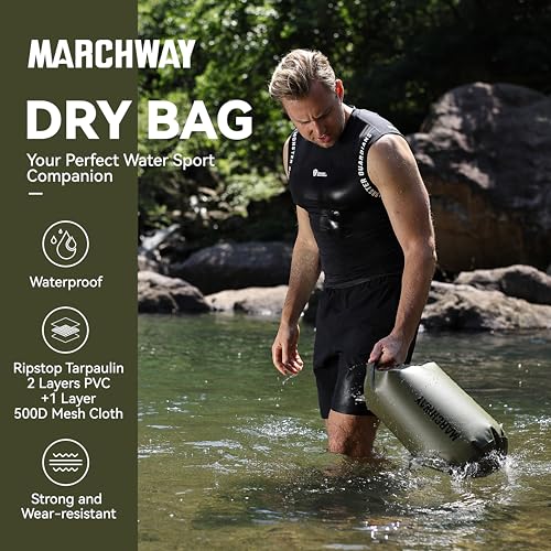 MARCHWAY Floating Waterproof Dry Bag Backpack 5L/10L/20L/30L/40L, Roll Top Sack Keeps Gear Dry for Kayaking, Rafting, Boating, Swimming, Camping, Hiking, Beach, Fishing (Army Green, 10L) - Image 2