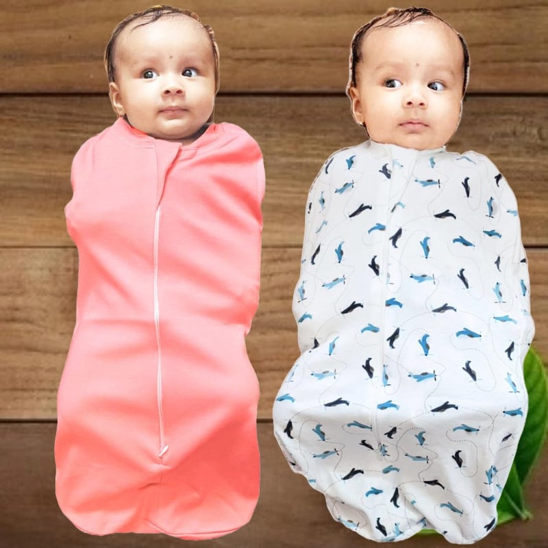 MammaChamp Zipper POD Swaddle Sleeping Sack Blankets Wrap Bag New Born Baby for 03 Months Pack of 2 WhitePeach - Image 2
