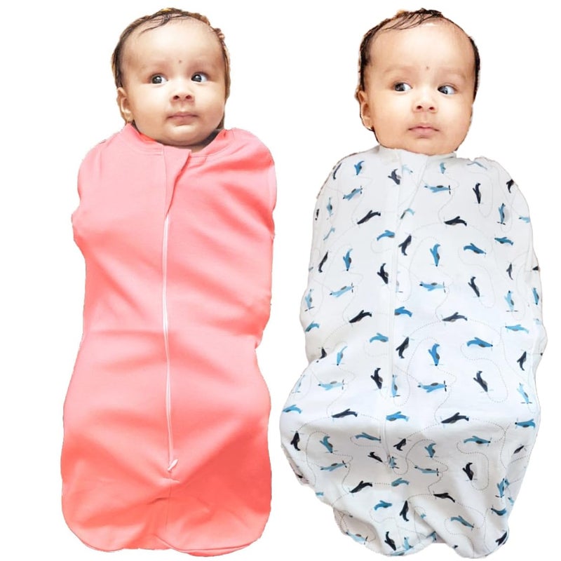 MammaChamp Zipper POD Swaddle Sleeping Sack Blankets Wrap Bag New Born Baby for 03 Months Pack of 2 WhitePeach - Image 1