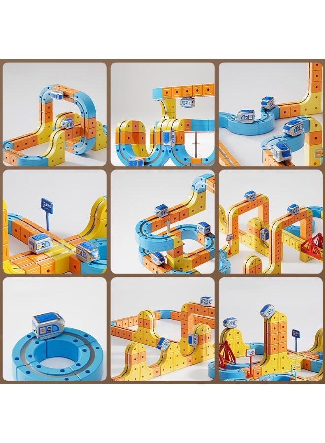 Montessori Educational magnetic building block car track toy set, including electric trains and traffic signs, suitable for boys and girls over 3 years old. Birthday and festival Ramadan gifts - Image 3