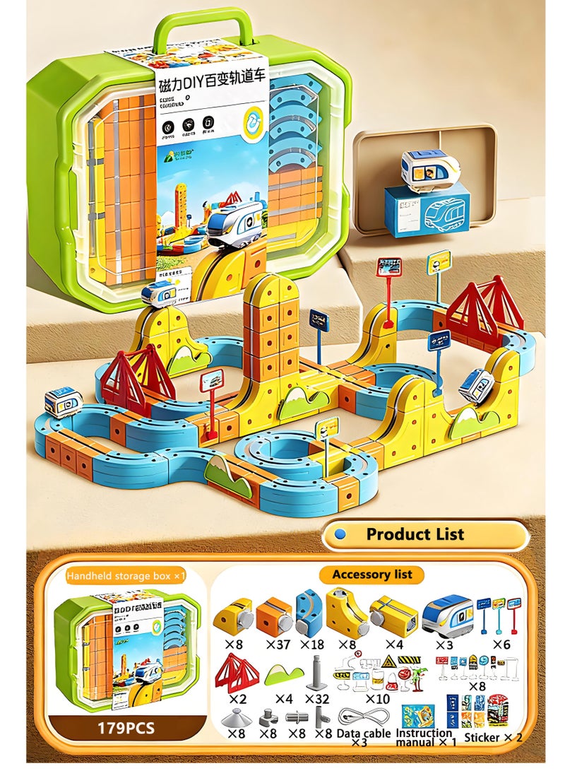 Montessori Educational magnetic building block car track toy set, including electric trains and traffic signs, suitable for boys and girls over 3 years old. Birthday and festival Ramadan gifts - Image 5