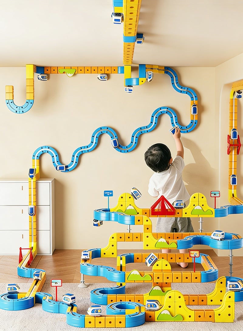 Montessori Educational magnetic building block car track toy set, including electric trains and traffic signs, suitable for boys and girls over 3 years old. Birthday and festival Ramadan gifts - Image 1