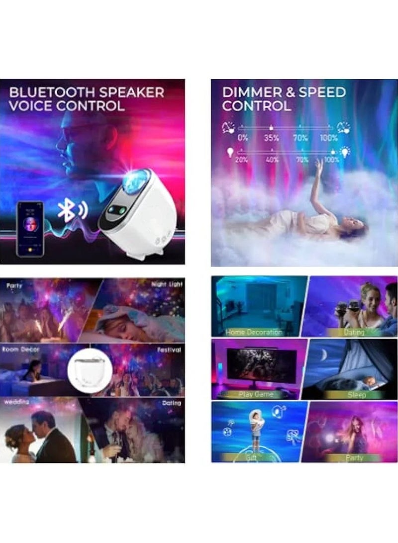 Galaxy Star Projector 3 in 1 LED Northern Lights Aurora Projector 6 White Noise Starry Moon Light with Bluetooth Speaker for Adult Kids Gift Bedroom Room Decor.