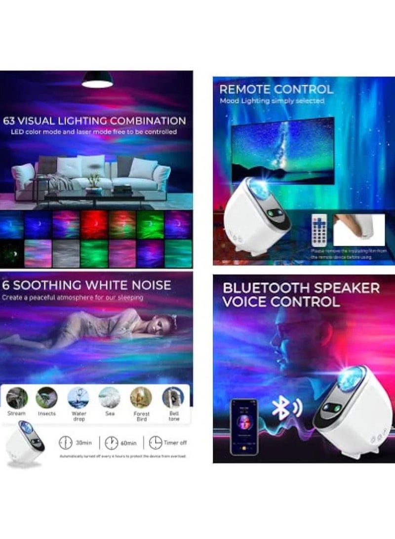 Galaxy Star Projector 3 in 1 LED Northern Lights Aurora Projector 6 White Noise Starry Moon Light with Bluetooth Speaker for Adult Kids Gift Bedroom Room Decor.