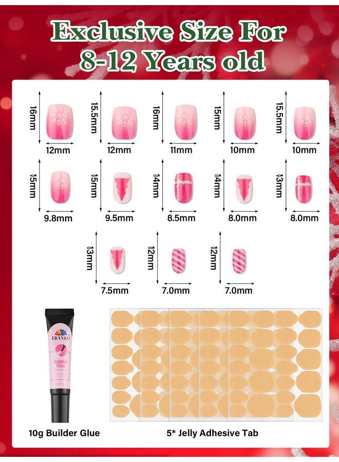 إيبانكو أظافر صناعية من Eces Christmas Press On Nails للأطفال، مجموعة Ebanku 5 قطع أظافر صناعية للأطفال، أظافر صناعية لطيفة من Ebanku للأطفال من سن 8 إلى 12 عامًا مع لاصقات أظافر جيلي وغراء لبناء الأظافر - Image 3