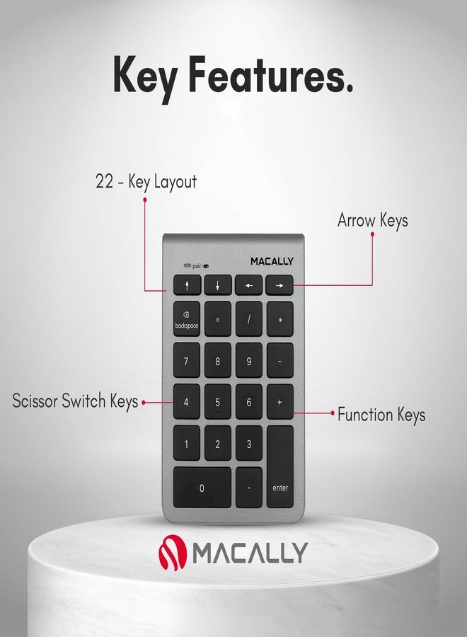 Macally 22 Keys Bluetooth Wireless Number Pad for Laptop and Desktop -10 Key Bluetooth Numeric Keypad with Arrow Keys for Easy Data Entry - Number Keypad for MacBook Pro Air, iMac, Apple, iPhone, iPad - Image 3