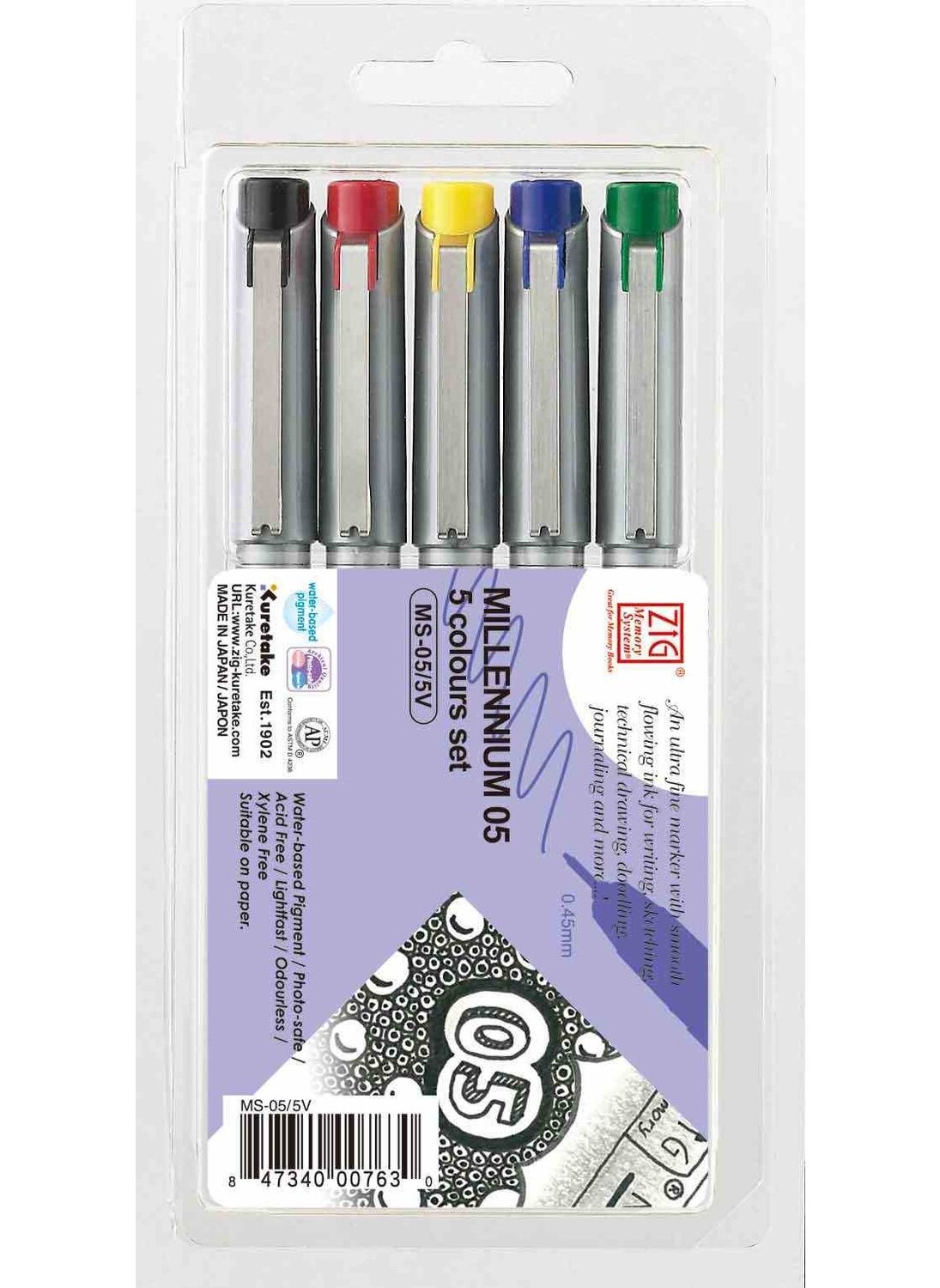 Zig Drawing Pen Millenium Ms-05/5V 0.45Mm 5 Li 